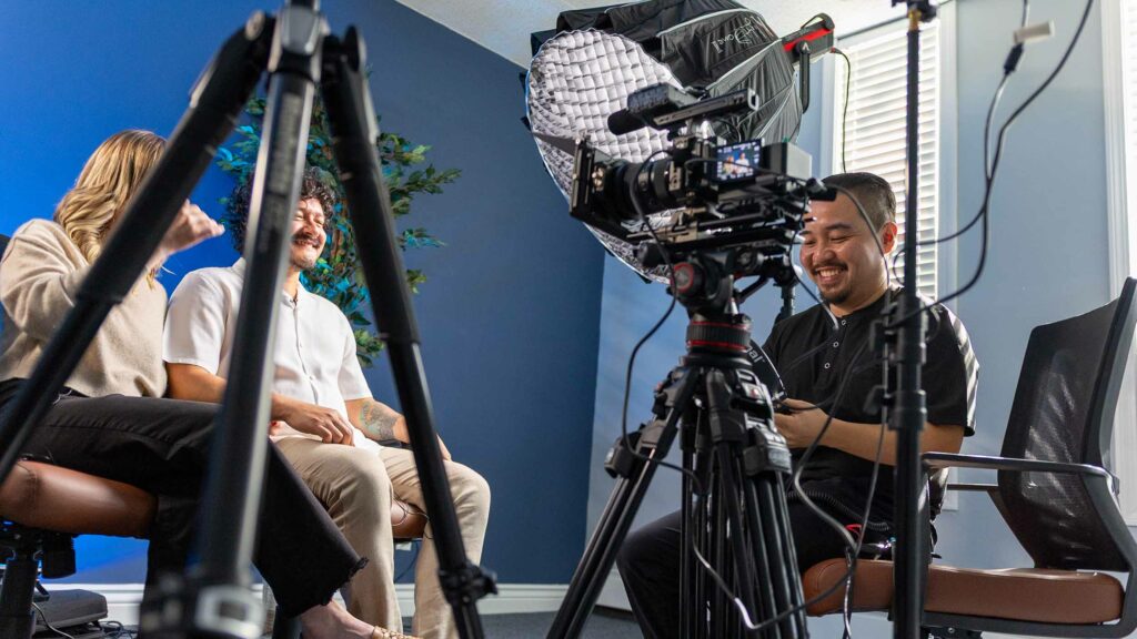 Behind the scenes of a Boston video production company filming client testimonial videos